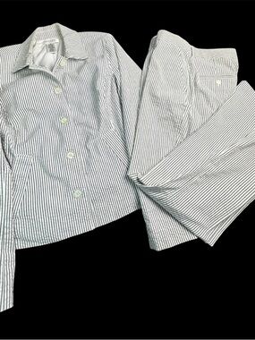 🤍✨ office style Isaac Mizrahi Striped Blazer Pants Set 2 Pc M 8886-16 ✨🤍